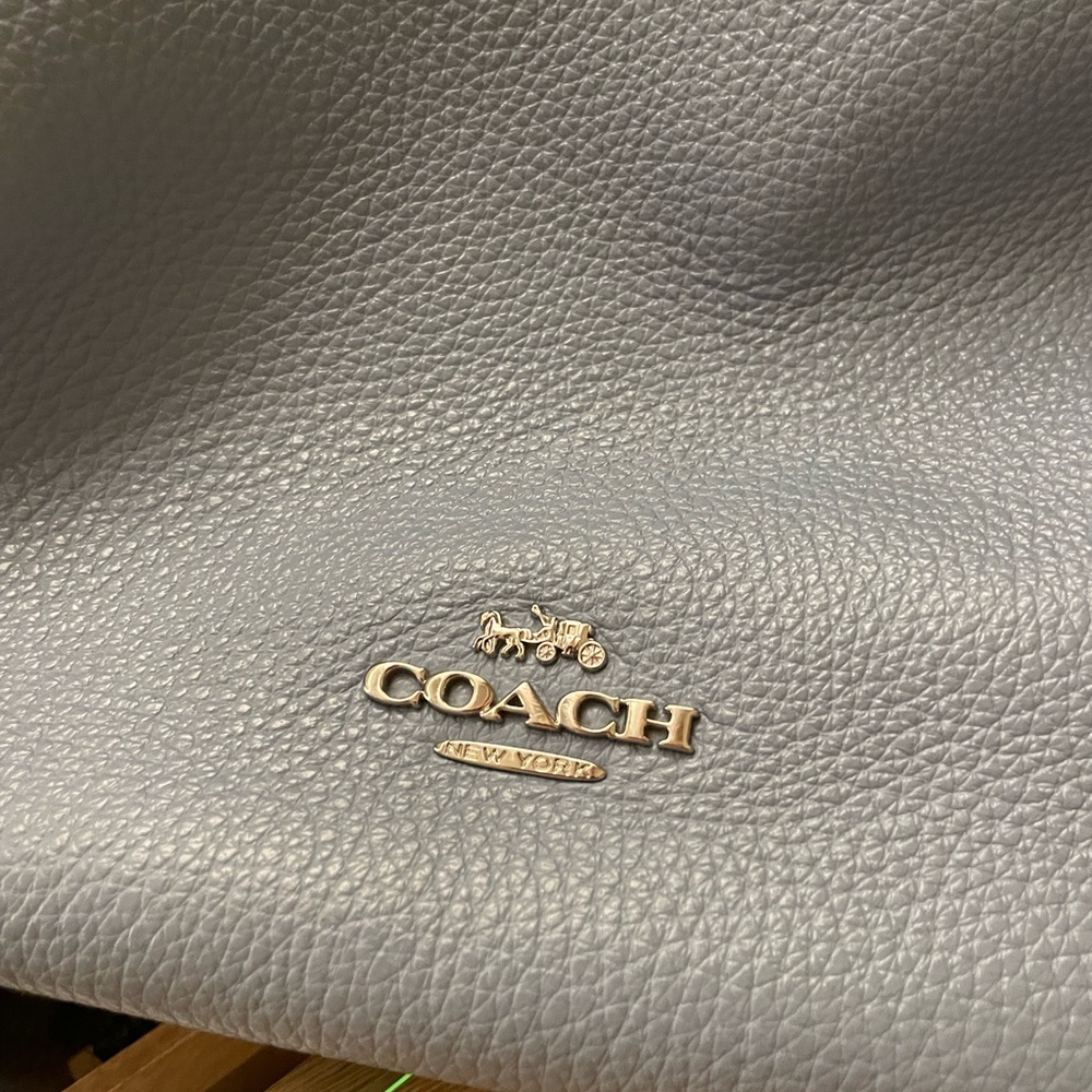 Coach light blue sage pebble Leather Tote Bag silver hardware - Picture 2 of 10